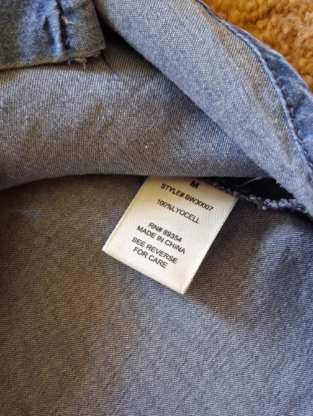 Badgley Mischka Blue Denim Button-Front Blouse + Embellished Rhinestone Collar - Picture 6 of 9